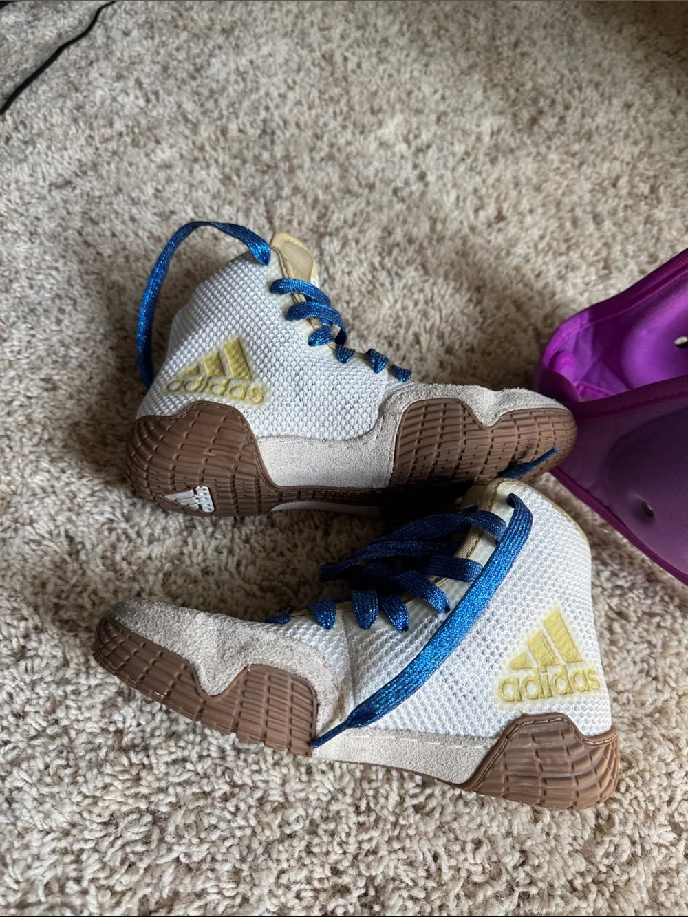 Adidas wrestling shoes and youth headgear
